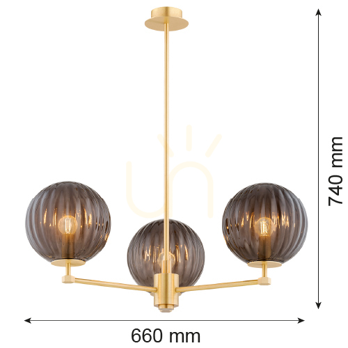 Náhľad Luster ARGON PALOMA 6310, dymové sklo, brúsená mosadz, 3 × E14 Luster ARGON PALOMA 6310, dymové sklo, brúsená mosadz, 3 × E14