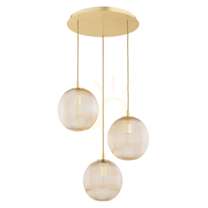 Závesné svietidlo ARGON Paloma 6311, 3 × E27 max 15 W, medové ryhované sklo, kefovaná mosadz, 55 × 152,5 cm small 1