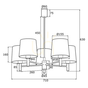 Luster ARGON PONTE PLUS 2145 mosadzný zelený E27 5-ramenný small 3