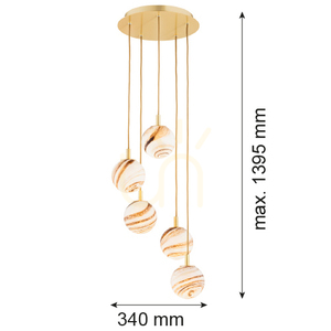 Závesné svietidlo Argon ARUBA 2182 mramorované sklo, kefovaná mosadz, 5xE14, 139,5 cm small 4