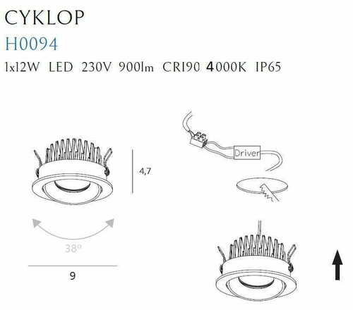 Skontrolujte Stropné očko Max Light Cyklope H0094 4000K biele LED 12W IP65 stmievateľné