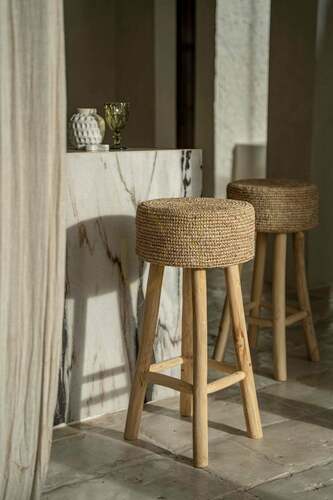Skontrolujte Barová stolička BAZAR BIZAR Raffia z teakového dreva a rafie, prírodná, 75 cm