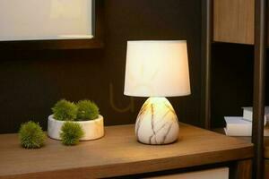 Stolová lampa MARMO E14 ø16 cm, biela potlačená keramika a ľanové tienidlo, vypínač na kábli, Lucide 47508/81/31 small 2