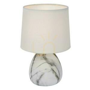 Stolová lampa MARMO E14 ø16 cm, biela potlačená keramika a ľanové tienidlo, vypínač na kábli, Lucide 47508/81/31 small 4