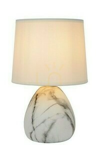 Stolová lampa MARMO E14 ø16 cm, biela potlačená keramika a ľanové tienidlo, vypínač na kábli, Lucide 47508/81/31 small 0