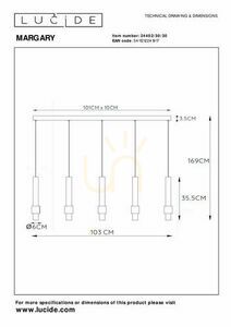 Závesné svietidlo Lucide MARGARY 5xLED 4,2W 2700K 2300lm CRI90 čierne 103 cm stmievateľné 24402/30/30 small 9