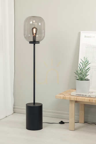 Skontrolujte Podlahová lampa Markslojd Brooklyn 108425 čierna dymové sklo 131 cm
