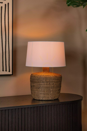 Skontrolujte Stolová lampa Lucide AMBALA z morskej trávy a ľanu, prírodná/biela, E27, Ø35 cm, 10551/81/73