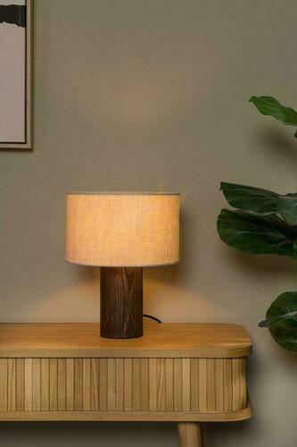 Skontrolujte Stolová lampa Lucide TACHINA 06526/81/70, prírodný ľan a hnedé drevo, E27, Ø 25 cm