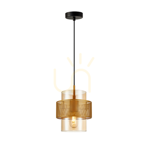 Skontrolujte Závesná lampa Italux Vinoti zlatá jantár E27 PND-22132-1S-GD-AMB