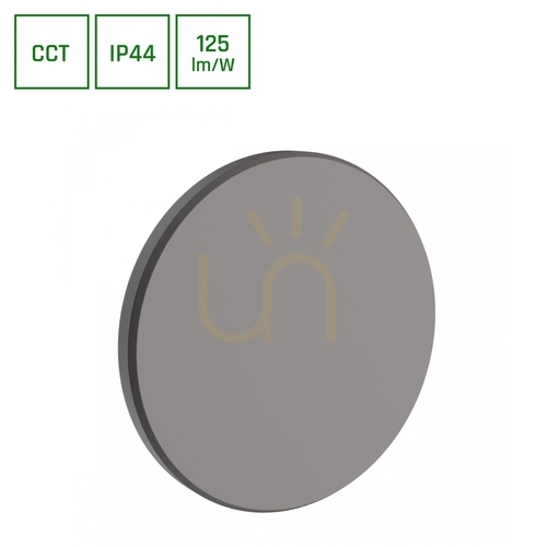 Skontrolujte Piatta 9 W Cct 230 V Ip44 120x47 mm sivá okrúhla fasáda.