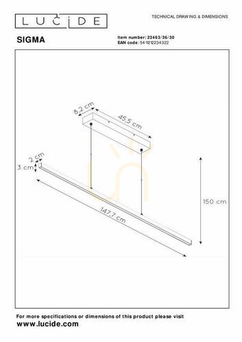 Skontrolujte Čierne závesné LED svietidlo Lucide SIGMA 23463/36/30 36 W 2104 lm 2700 K