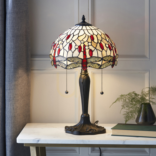 Skontrolujte Tiffany stolová lampa Interiors Dragonfly béžová 64086