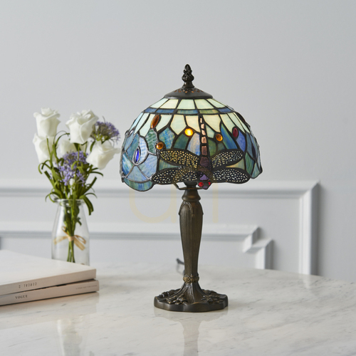 Skontrolujte Stolová lampa Interiors Dragonfly Tiffany modrá sklo 64088