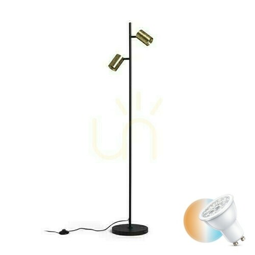 Skontrolujte Flynn Ii Stojaca lampa čierna/mosadz brúsená 230 V Led Gu10 2x9 W.