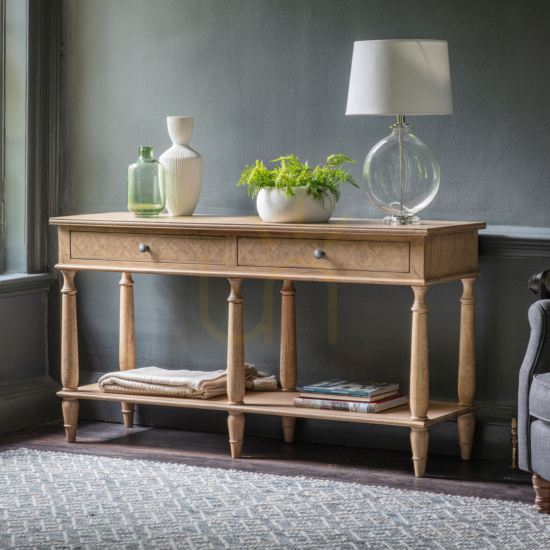 vyhliadka Konzolový stolík Gallery Direct Mustique 150 cm, 2 zásuvky, prírodné drevo Mindy Konzolový stolík Gallery Direct Mustique 150 cm, 2 zásuvky, prírodné drevo Mindy