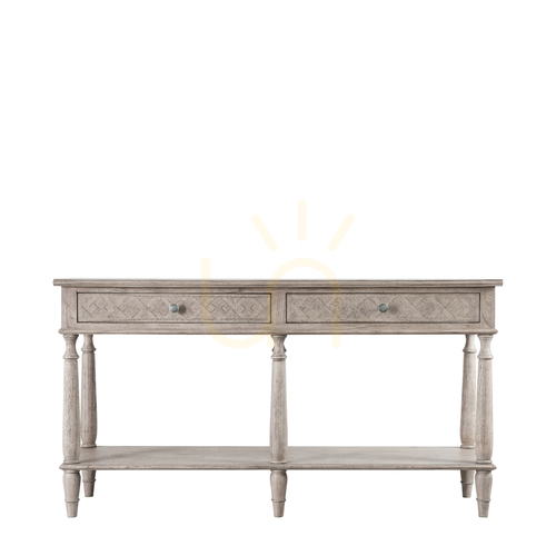 Skontrolujte Konzolový stolík Gallery Direct Mustique 150 cm, 2 zásuvky, prírodné drevo Mindy