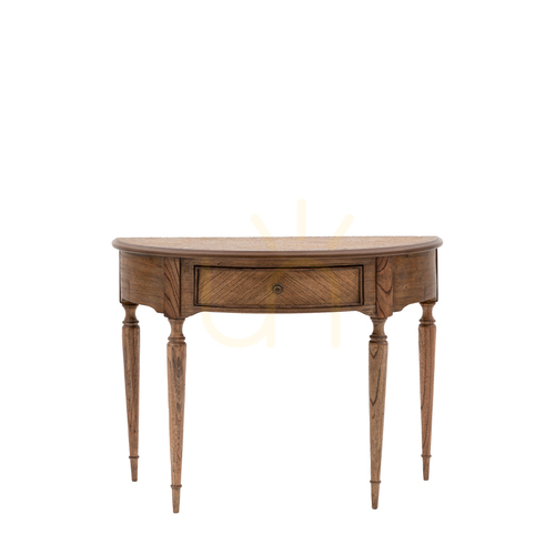 Skontrolujte Konzolový stolík Gallery Direct Highgrove Demi Lune, prírodné drevo Mindi, 92,5 cm