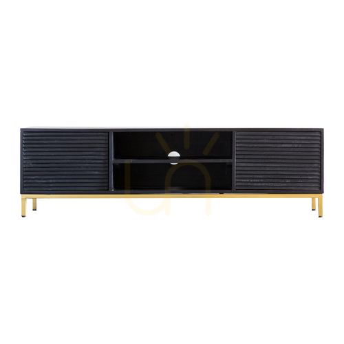Skontrolujte TV stolík Gallery Direct Ripple 140 cm čierny/zlatý, mangové drevo