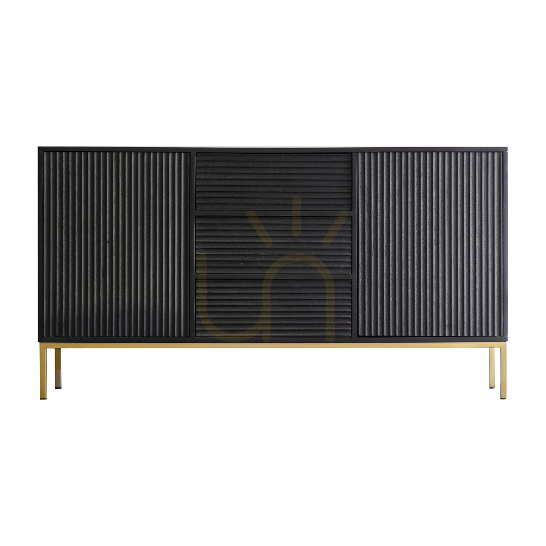 Skontrolujte Príborník Gallery Direct Ripple 2 dvere 3 zásuvky čierny/zlatý 150 cm Príborník Gallery Direct Ripple 2 dvere 3 zásuvky čierny/zlatý 150 cm