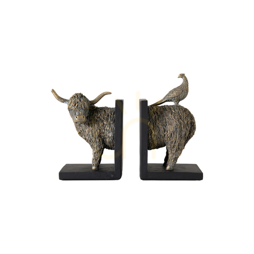 Skontrolujte Stojany na knihy Highland Cow sada 2 bronzové Gallery Direct polyresin 25x10x20 cm
