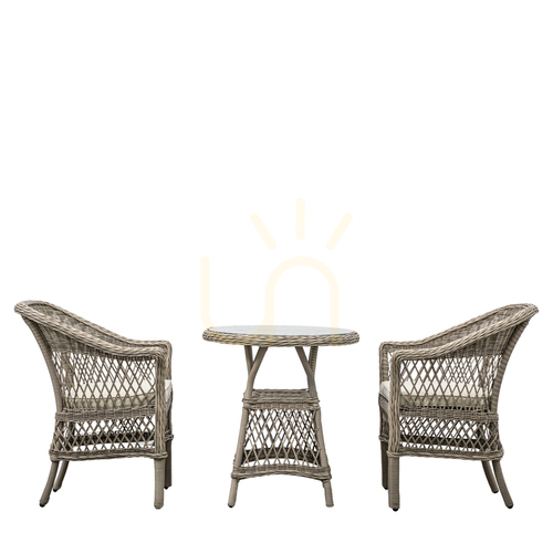 Skontrolujte Bistro set Gallery Direct Menton Stone okrúhly ratanový set so skleneným stolom