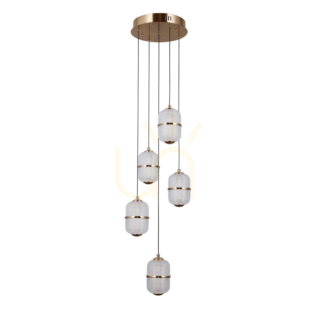 Skontrolujte Závesné LED svietidlo Italux Alani zlaté 5x28W PND-34375-5-HBR Závesné LED svietidlo Italux Alani zlaté 5x28W PND-34375-5-HBR