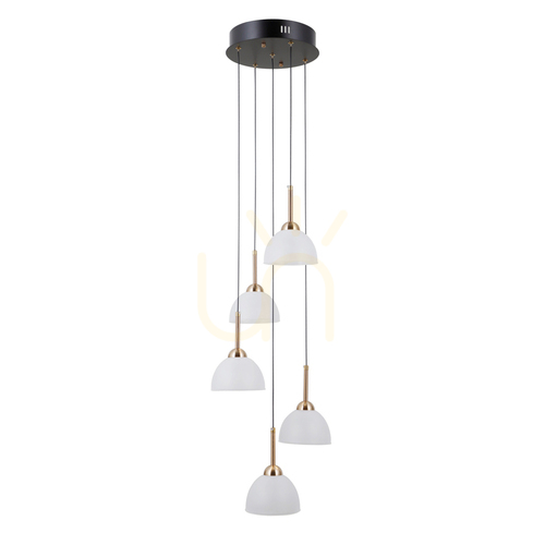 Skontrolujte LED závesná lampa Italux Montiela čierno-zlatá so saténovými tienidlami, 5-svetelná PND-34374-5-BK