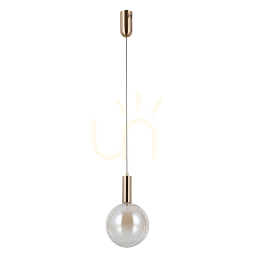 Skontrolujte Závesné svietidlo STRELA guľa 20 cm jantárové sklo LED 5 W 3000 K zlaté Italux PND-34378-1M-HBR