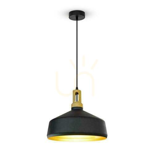 Skontrolujte Závesné svietidlo V-TAC VT-7545-B čierne s dreveným detailom E27 Ø35 cm