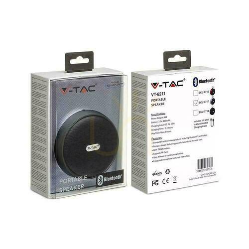 Skontrolujte Prenosný Bluetooth Micro USB reproduktor Vysokokvalitný 800mAh strieborný kábel V-TAC VT-6211