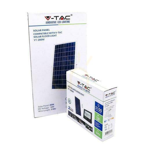 Skontrolujte V-TAC Solárny LED projektor 40W čierny IP65, diaľkové ovládanie, časovač VT-200W 4000K 3100lm