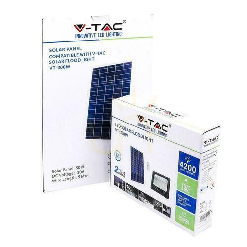 Skontrolujte V-TAC Solárny LED projektor 50W čierny IP65, diaľkové ovládanie, časovač VT-300W 4000K 4200lm