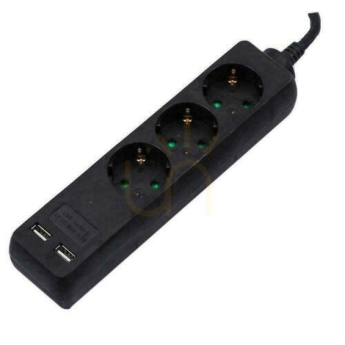 Skontrolujte Predlžovací kábel V-TAC s 3 zásuvkami a 2 portami USB (3G 1,5MM2 X 5M) čierny VT-1125-5