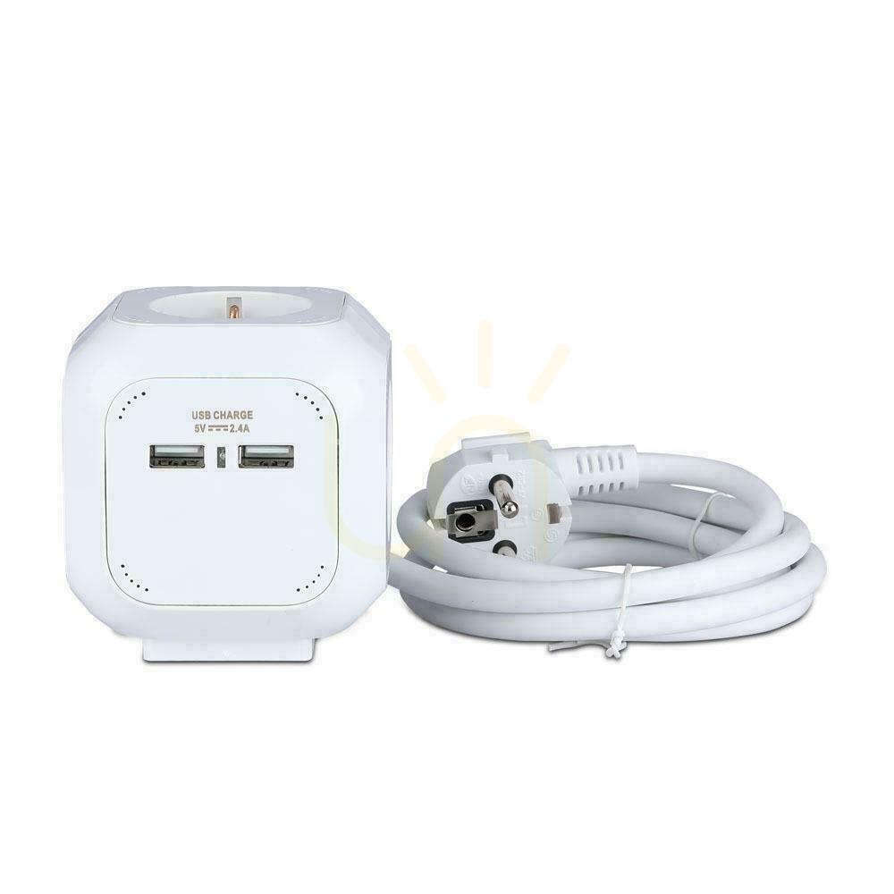 vyhliadka Predlžovací kábel Cube 4 zásuvky 2 zásuvky USB 1,55MM 1,4M V-TAC VT-1154-2 Predlžovací kábel Cube 4 zásuvky 2 zásuvky USB 1,55MM 1,4M V-TAC VT-1154-2