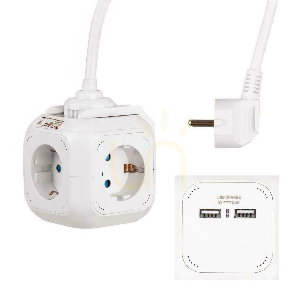 Skontrolujte Predlžovací kábel Cube 4 zásuvky 2 zásuvky USB 1,55MM 1,4M V-TAC VT-1154-2 Predlžovací kábel Cube 4 zásuvky 2 zásuvky USB 1,55MM 1,4M V-TAC VT-1154-2