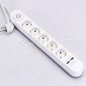 V-TAC pásik 5 zásuviek 3 m , podsvietený prepínač, 2xUSB 1,5 mm2 BIELA VT-1115-3 small 1