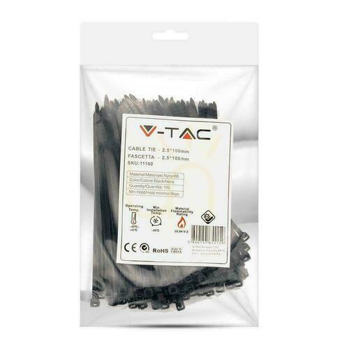 Skontrolujte Svorka V-TAC 2,5x100 mm čierna 8 kg Nylon66 (balenie. 100ks)