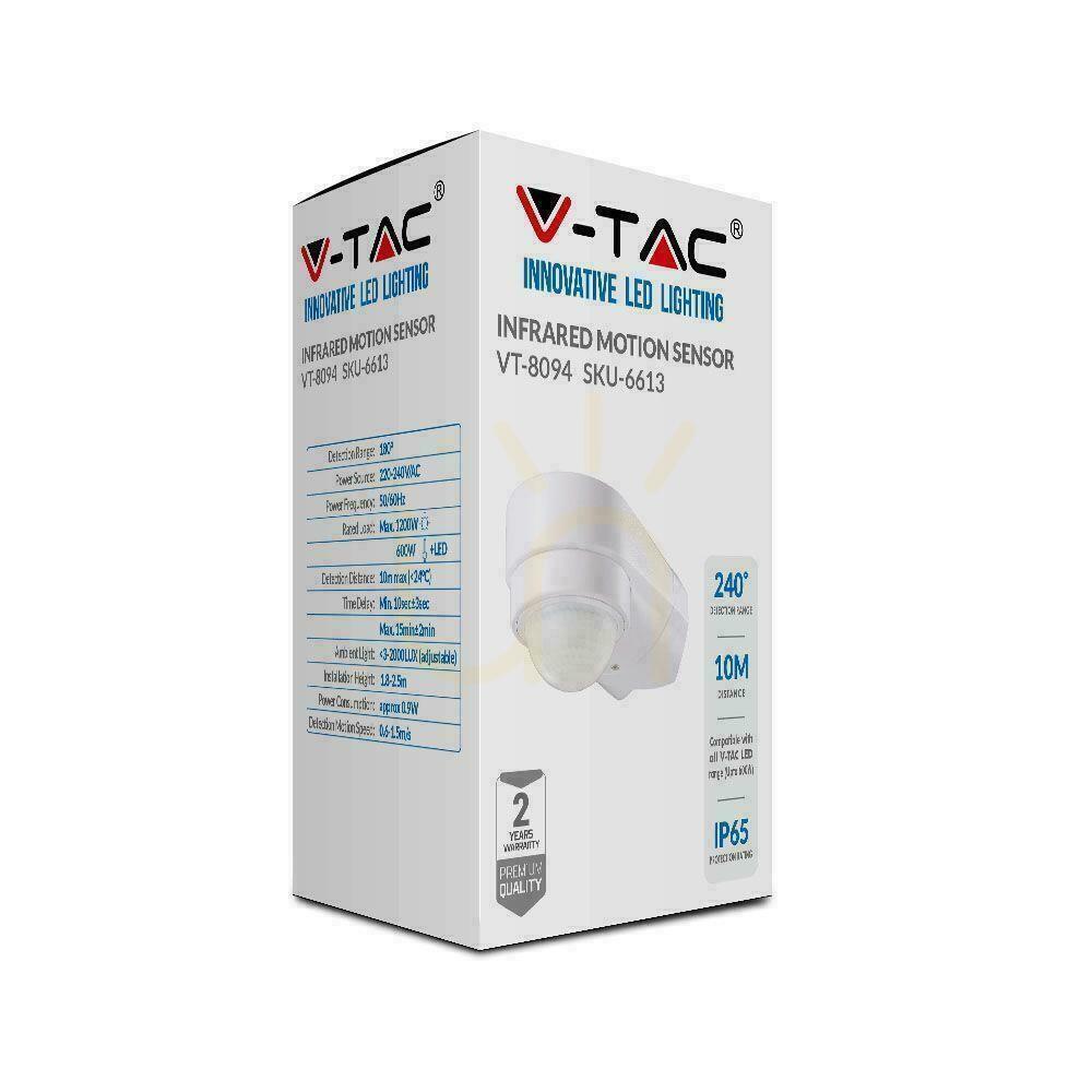 Šou V-TAC rohový snímač pohybu 240st 600W IP65 biely VT-8094 V-TAC rohový snímač pohybu 240st 600W IP65 biely VT-8094