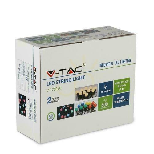 Skontrolujte V-TAC Garden Girland (string) LED 10 metrov 20 žiaroviek 0,5W VT-71020 RGBY 600lm