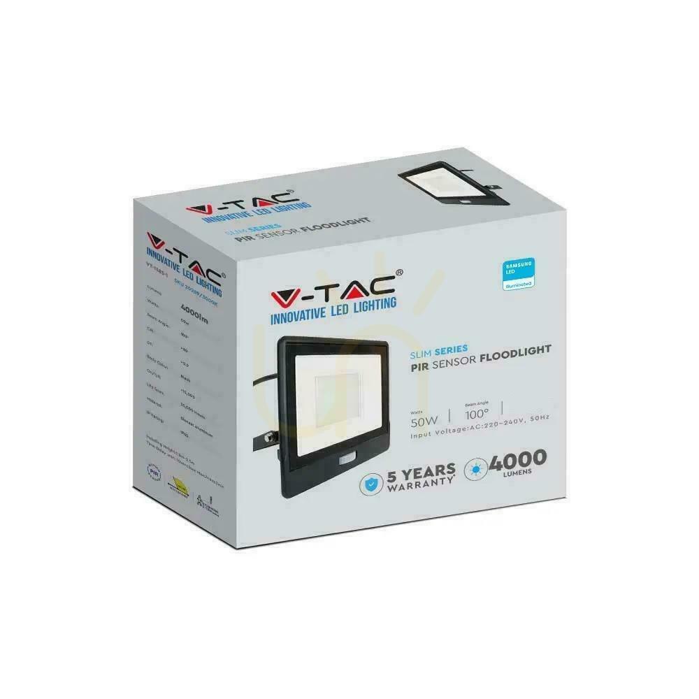 Displej LED reflektor V-TAC VT-158S-1, 50 W, so snímačom pohybu, čierny, 4000 K, 4000 lm LED reflektor V-TAC VT-158S-1, 50 W, so snímačom pohybu, čierny, 4000 K, 4000 lm