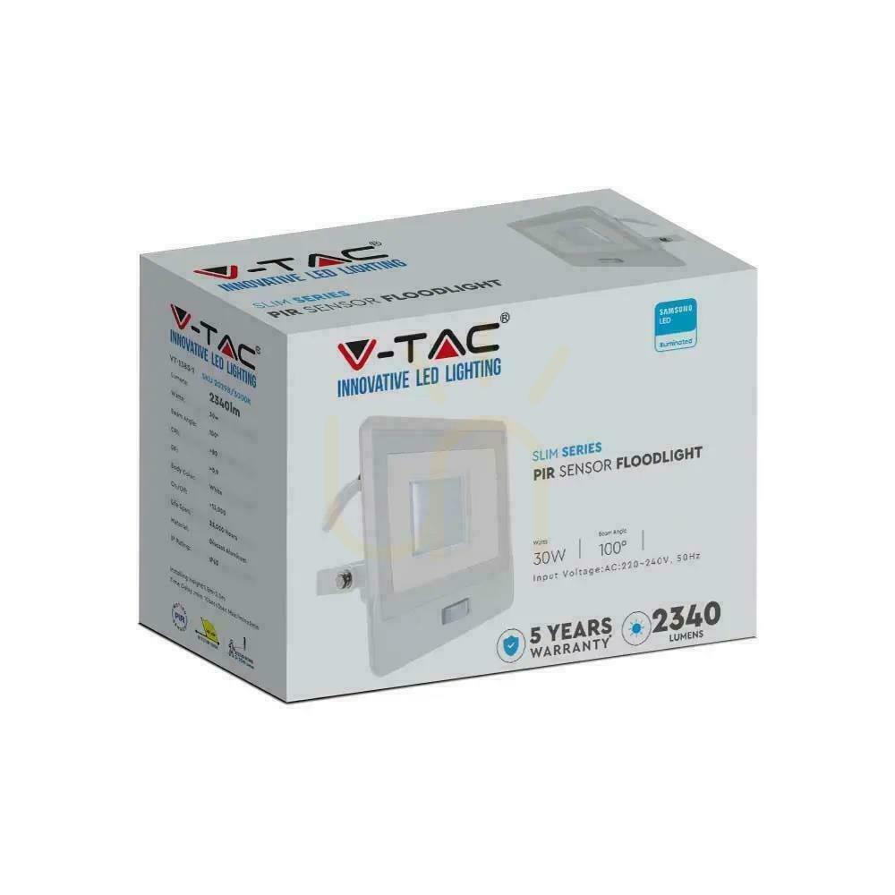 Displej V-TAC 30W SAMSUNG CHIP LED Projektor Senzor pohybu Biely kábel 1M VT-138S-1 4000K 2340lm 5 rokov záruka V-TAC 30W SAMSUNG CHIP LED Projektor Senzor pohybu Biely kábel 1M VT-138S-1 4000K 2340lm 5 rokov záruka