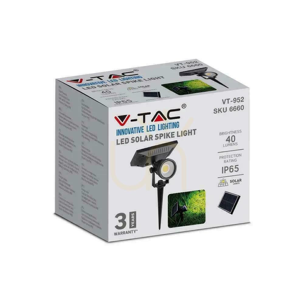 vyhliadka LED V-TAC Solar 2W IP65 VT-952 6400K 40lm Uzemnené záhradné svietidlo 3 roky záruka LED V-TAC Solar 2W IP65 VT-952 6400K 40lm Uzemnené záhradné svietidlo 3 roky záruka