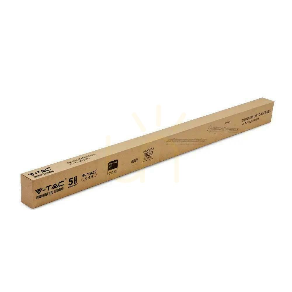Šou V-TAC LED lineárne SAMSUNG CHIP 40W zapustené strieborné svietidlo 120cm VT-7-41 4000K 3800lm 5 rokov záruka V-TAC LED lineárne SAMSUNG CHIP 40W zapustené strieborné svietidlo 120cm VT-7-41 4000K 3800lm 5 rokov záruka