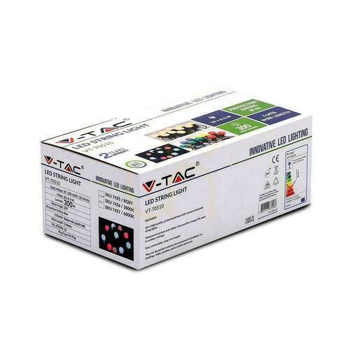 Skontrolujte V-TAC Záhradné svietidlo (reťazec) LED 5 metrov 10 žiaroviek 0,5W VT-70510 3000K 480lm