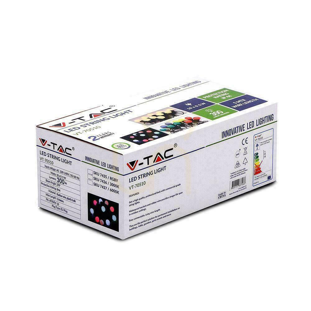 vyhliadka V-TAC Záhradné svietidlo (reťazec) LED 5 metrov 10 žiaroviek 0,5W VT-70510 3000K 480lm V-TAC Záhradné svietidlo (reťazec) LED 5 metrov 10 žiaroviek 0,5W VT-70510 3000K 480lm