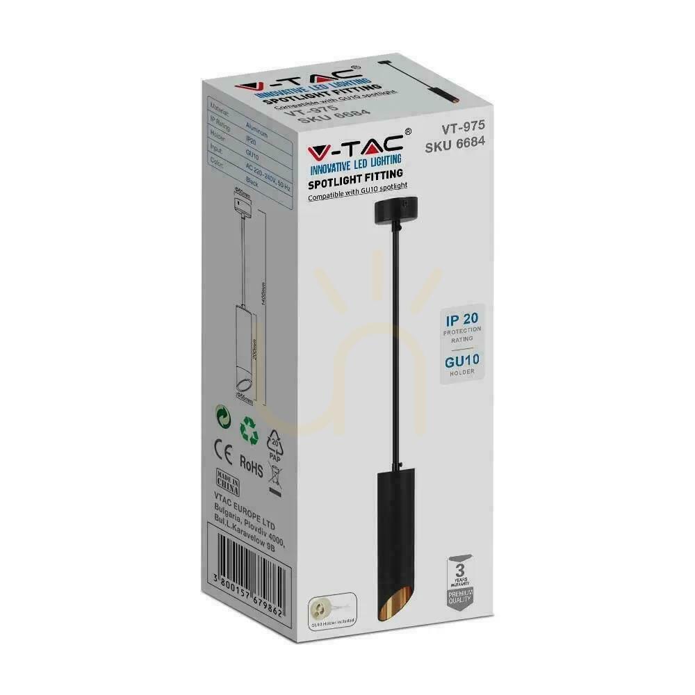 Šou V-TAC GU10 závesné svietidlo čierne+zlaté 55x200mm VT-975-200 3 roky záruka V-TAC GU10 závesné svietidlo čierne+zlaté 55x200mm VT-975-200 3 roky záruka