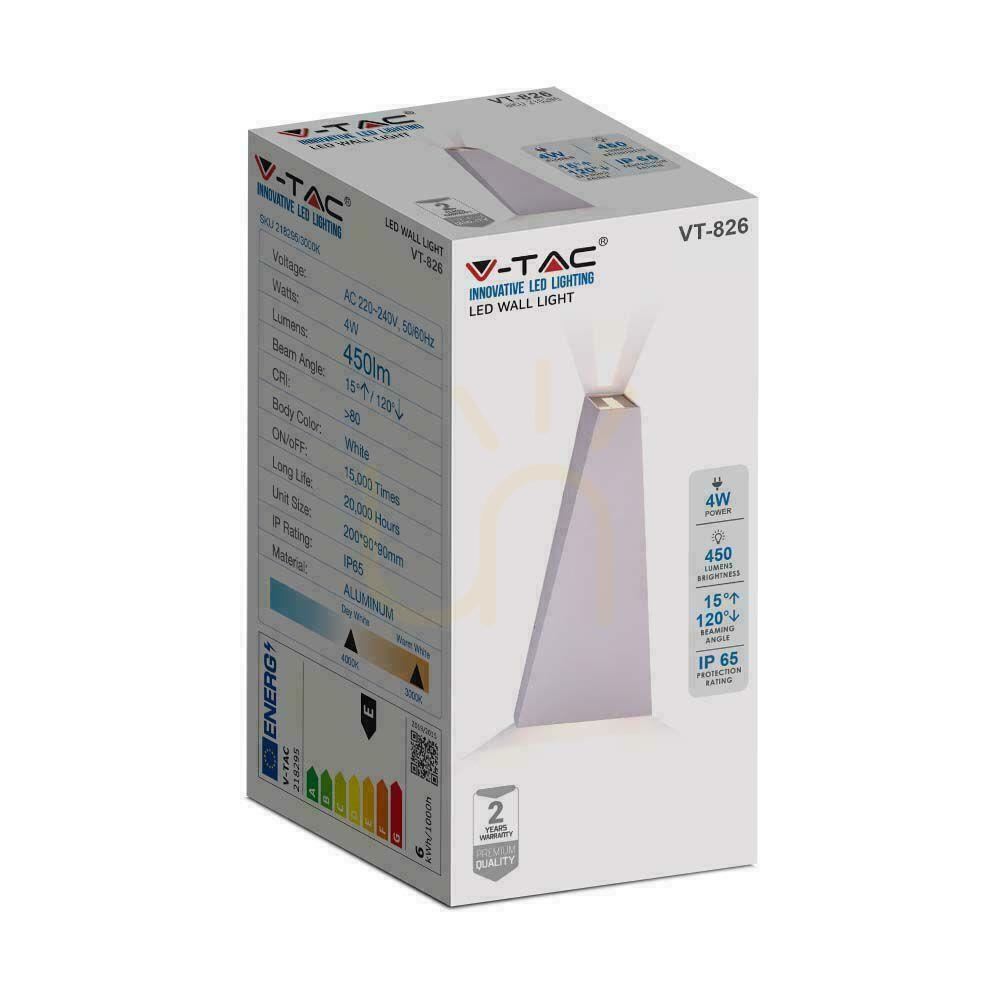 Displej Nástenné svietidlo V-TAC 4W LED White IP65 VT-826-W-N 4000K 476lm. Nástenné svietidlo V-TAC 4W LED White IP65 VT-826-W-N 4000K 476lm.