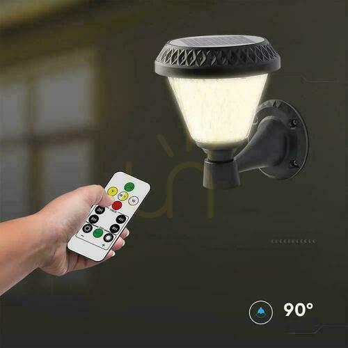 Skontrolujte V-TAC Solárna záhradná nástenná lampa s diaľkovým ovládaním 3v1 IP44 čierna okrúhla VT-969 3000K-4000K-6400K 75 3 roky záruka