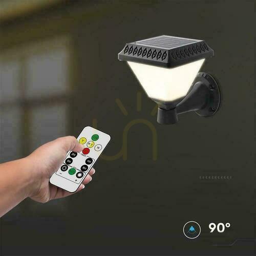 Skontrolujte V-TAC Solárna záhradná nástenná lampa s diaľkovým ovládaním 3v1 IP44 čierna štvorcová VT-972 3000K-4000K-6400K 75 3 roky záruka